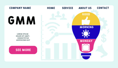 Vector website design template . GMM - Good Morning Monday acronym. business concept. illustration for website banner, marketing materials, business presentation, online advertising.