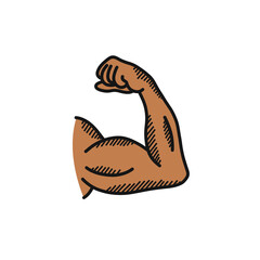 biceps doodle icon, hand drawn vector color line illustration