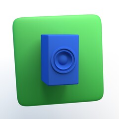 Music icon with speaker on isolated white background. 3D illustration. App.