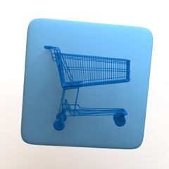 Shopping icon with shopping cart on isolated white background. 3D illustration. App.