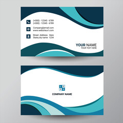 Blue business card design. modern wavy theme, double sided business card design