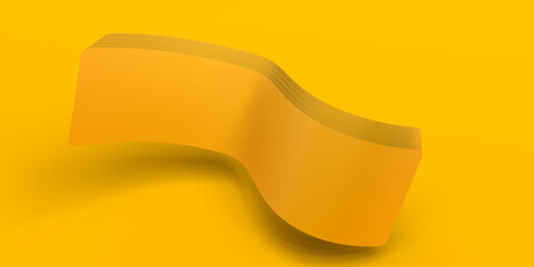 Abstract background. Yellow composition with stacked sheets. 3d illustration. Banner.