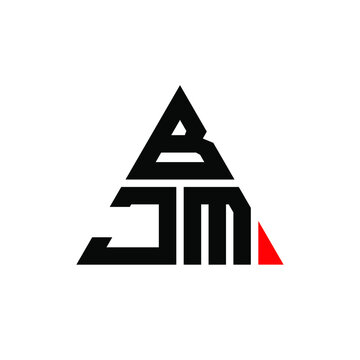 BJM triangle letter logo design with triangle shape. BJM triangle logo design monogram. BJM triangle vector logo template with red color. BJM triangular logo Simple, Elegant, and Luxurious Logo. BJM 