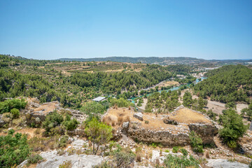 Panoramic view of Alara river and Alara Castle, which had the function to safeguard the caravans from holdup robberies that were stopping over at the last caravanserai Alarahan on the Silk Road 
