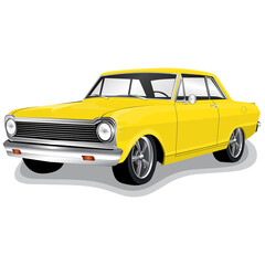 Yellow 1960s Vintage Classic Muscle Car Illustration