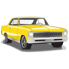 Obraz na płótnie Canvas Yellow 1960s Vintage Classic Muscle Car Illustration