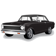 Black 1960s Vintage Classic Muscle Car Illustration