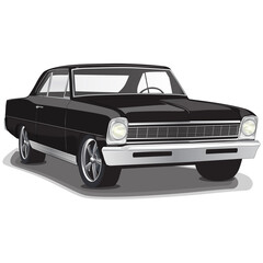 Fototapeta na wymiar Black 1960s Vintage Classic Muscle Car Illustration