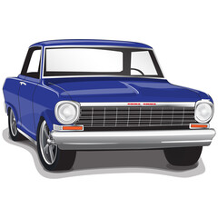 Blue 1960s Vintage Classic Muscle Car Illustration