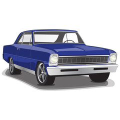 Fototapeta na wymiar Blue 1960s Vintage Classic Muscle Car Illustration