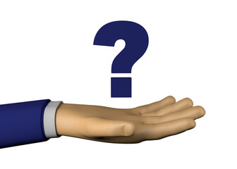 Businessman hand with question mark. 3d illustration.