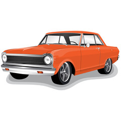 Fototapeta na wymiar Orange 1960s Vintage Classic Muscle Car Illustration