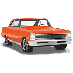 Orange 1960s Vintage Classic Muscle Car Illustration
