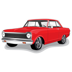 Red 1960s Vintage Classic Muscle Car Illustration