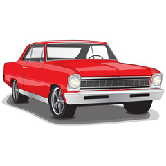 Naklejka na ściany i meble Red 1960s Vintage Classic Muscle Car Illustration