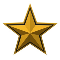 Yellow star with black detail isolated on white background. 3d illustration.