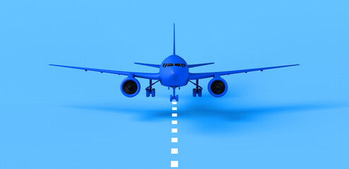 Airplane landing on runway. Background. Banner. 3d illustration.