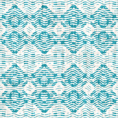Aegean teal blue geometric marine texture background. Summer coastal farmhouse living style home decor. Broken geo  shape linen material. Worn turquoise dyed beach textile seamless line pattern.
