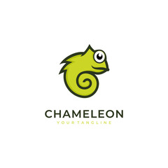 Green chameleon design logo illustration. Animal mimicry. with a flat and minimalist style