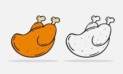 Set Hand drawn roasted chicken icon Design Template. vector sketch doodle illustration. Perfect for food concepts, diet infographics, icons or web design, street restaurants menu