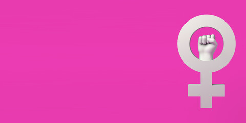 Background with space for text with female symbol and clenched fist. International Day for the Elimination of Violence against Women. Feminism. 3d illustration. International Women's Day, March 8.