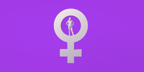Banner with female symbol and woman inside. International Day for the Elimination of Violence against Women. November 25. Feminism. 3d illustration. Women's Day, March 8.