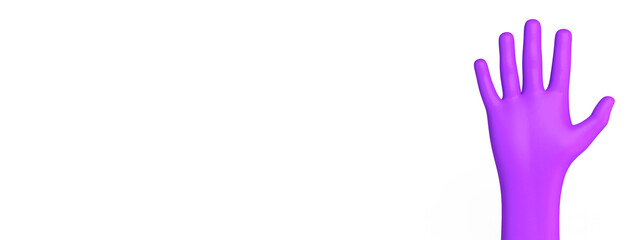 Obraz premium Banner with isolated purple hand on stop sign. International Day for the Elimination of Violence against Women. Feminism. 3d illustration. International Women's Day. March 8.