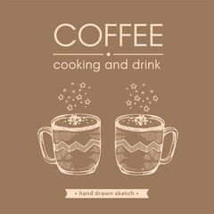 Hand-drawn sketch cups with coffee drinks.