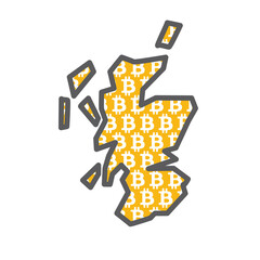 Scotland country map with bitcoin crypto currency logo
