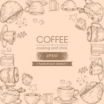 Hand-drawn sketch coffee cooking and drinks.
