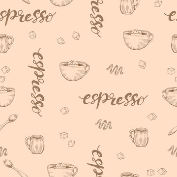 Detailed hand-drawn sketch coffee cups espresso.