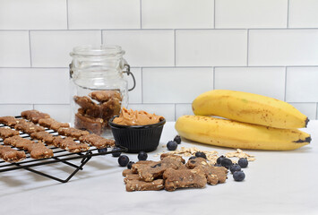 Dog cookies with blueberries, banana, peanut butter & oats.