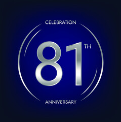 81th anniversary. Eighty-one years birthday celebration banner in silver color. Circular logo with elegant number design.