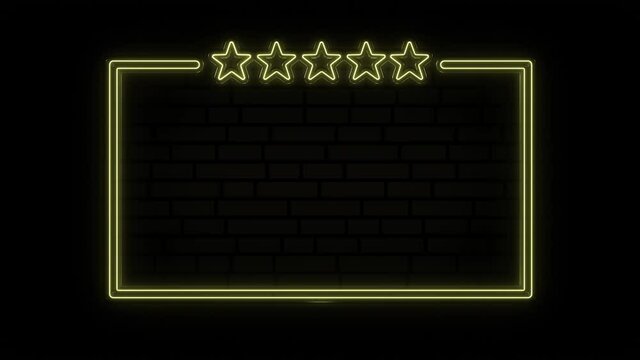Neon frame with five stars and and blank billboard. Five Star Rating. Concept of luxury, premium and VIP. Motion Graphics