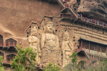Huge Bodhisattva sculptures at Maijishan