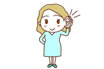 ＜全身・正面＞耳よりな情報を笑顔で聞く白人女性