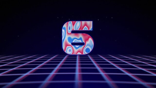 Counting down from 10 to 0. Synthwave wireframe net 80s. Retro futurism background. 3d illustration render seamless loop