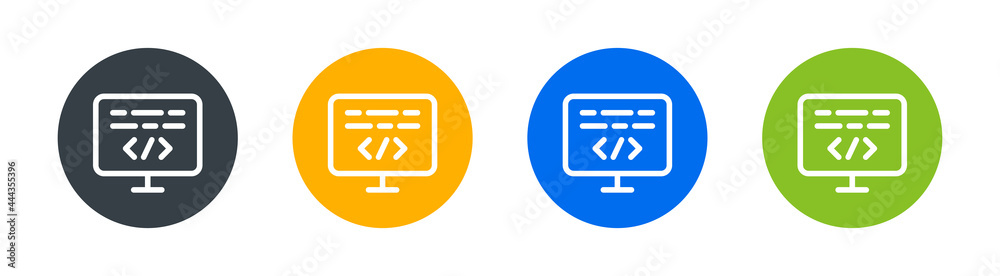 Poster Coding symbol on Pc monitor with programming icon.