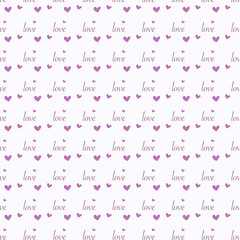 Repeating hearts and the word Love. Romantic seamless pattern desigh for wallpaper, card, cover, wrapping wrap, stationary, fabric.