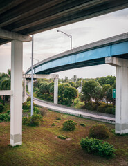 empty freeway in the city bridge trees blue miami florida 
