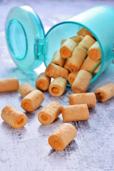 Crispy biscuit rolls with cheese inside on the plate      