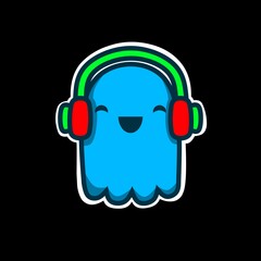 Cute ghost wearing headphone