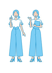 笑顔の女性全身_ビジネス_ポーズ_セット