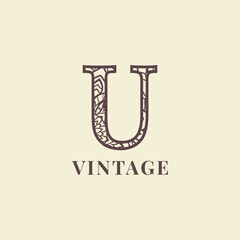letter U vintage decoration logo vector design