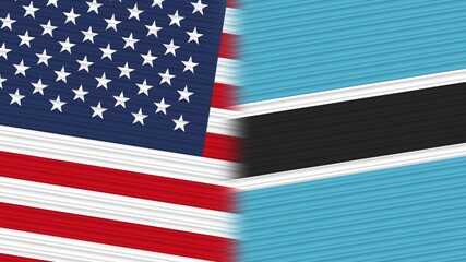 Botswana and United States of America Flags Together Fabric Texture