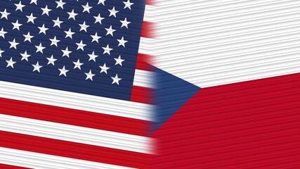 Czech Republic and United States of America Flags Together Fabric Texture