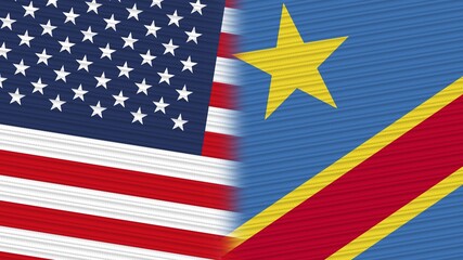 Fototapeta na wymiar Democratic Republic of the Congo and United States of America Flags Together Fabric Texture
