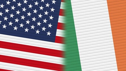 Ireland and United States of America Flags Together Fabric Texture