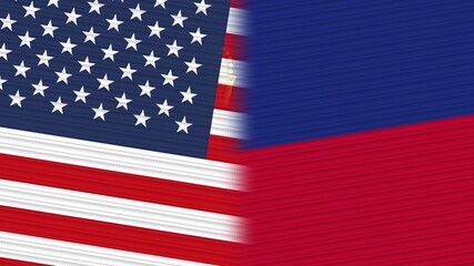 Liechtenstein and United States of America Flags Together Fabric Texture