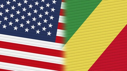 Obraz premium Republic Of The Congo and United States of America Flags Together Fabric Texture
